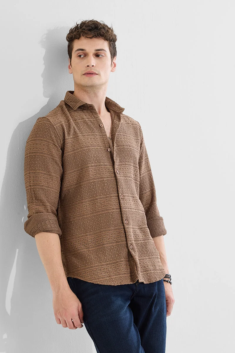 سنيتش Brown Textured Slim Fit Shirt